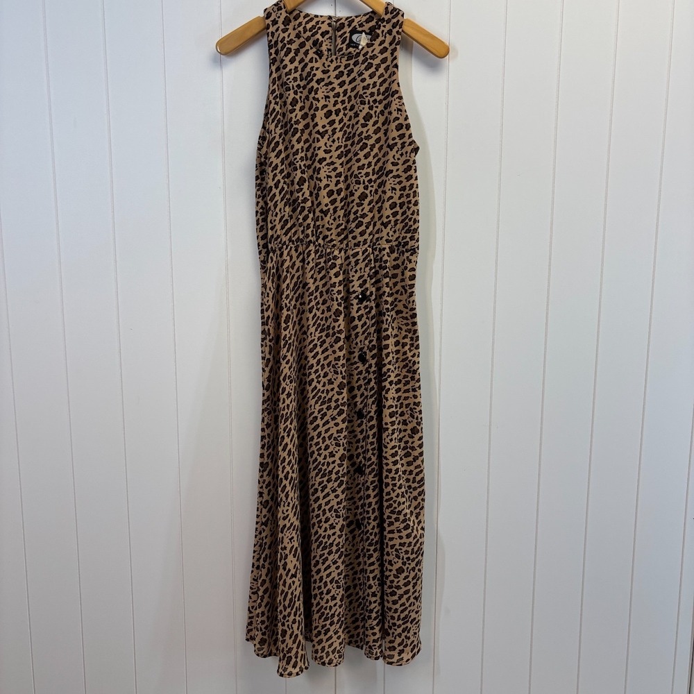 VTG Clues Collection Womens Boho Asymmetrical Leopard Print Maxi Dress Size 10
